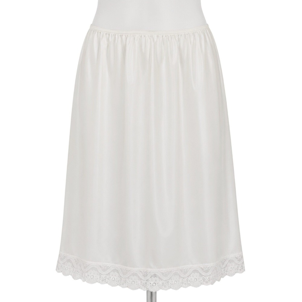 Vintage Sears Half Slip Size M Ivory Satin Lace Trim Elastic Waist Intimates